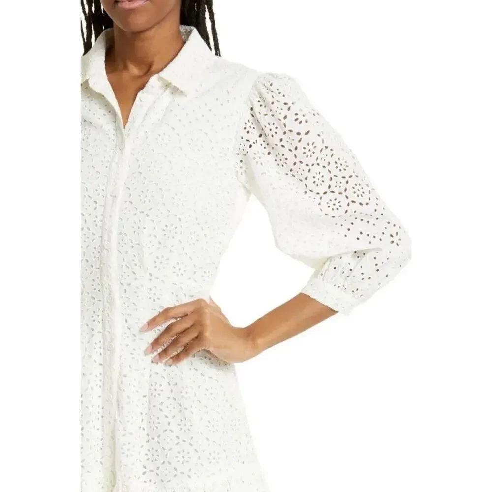 NEW Veronica Beard Kylan Eyelet Lace Cotton Mini Shirtdress White size 8 #D7035 - Picture 3 of 8